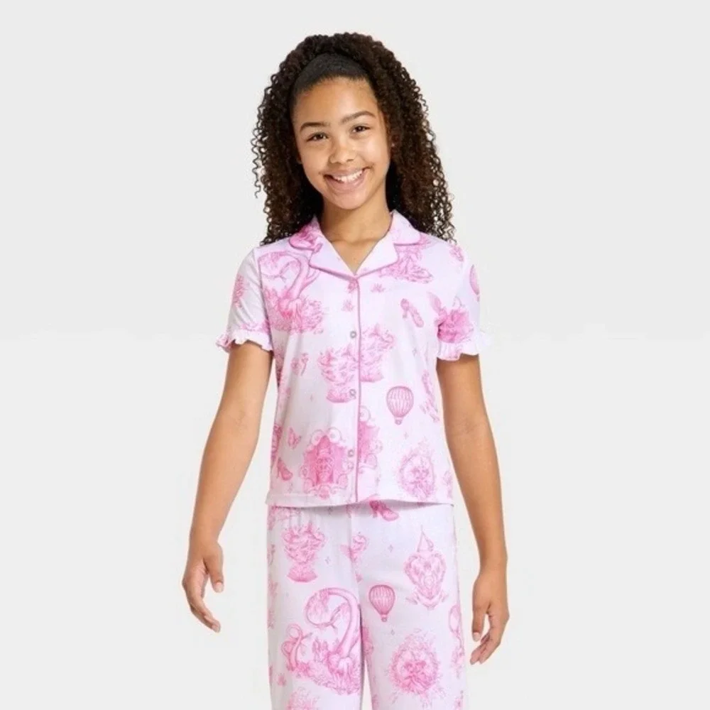 Katie‎ Kime Wicked Girls Pajama Set Pink White 2pc Sz M 8 Flame NWT